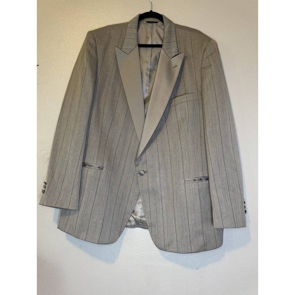 Christian Dior Monsieur Vintage 48L Grey Striped Tuxedo Jacket Peak Lapel